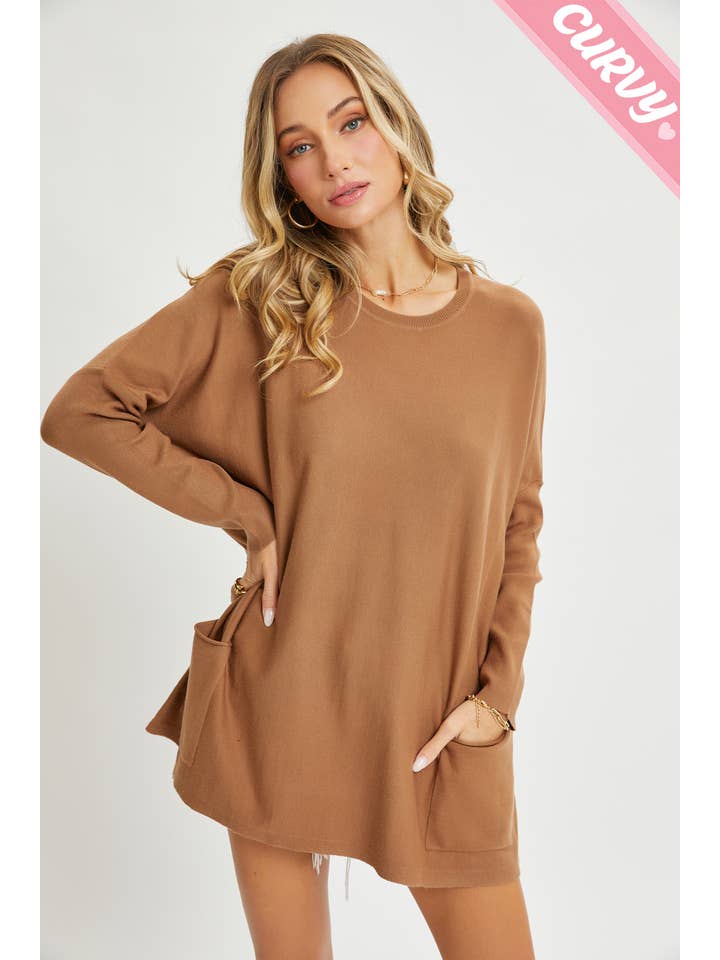 Sweet Lovely by Jen - Wholesale Tunic Sweater - Women's - FRONT POCKET OVERSIZE SWEATER PLUS SIZE24