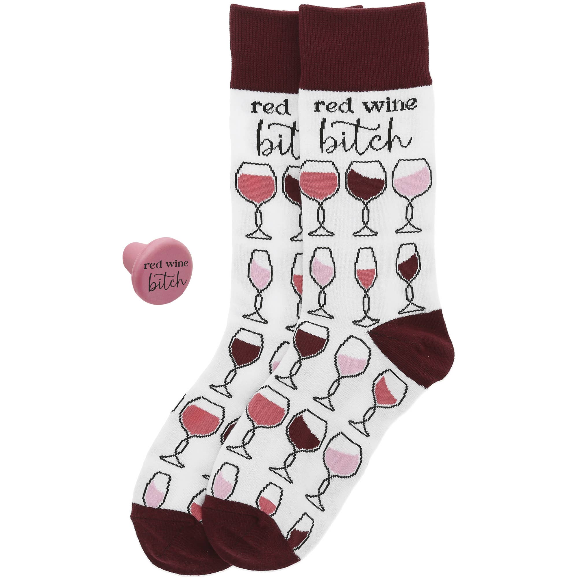 Pavilion - Wholesale Socks - Unisex - Red Wine Bitch Socks & Silicone Bottle Stopper0