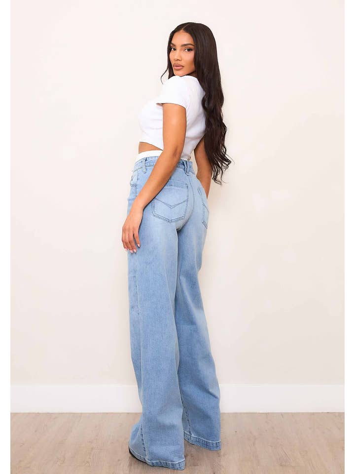 Lys Sten Jeans med dobbelt talje med høj højde og brede ben for engroshandel på Faire