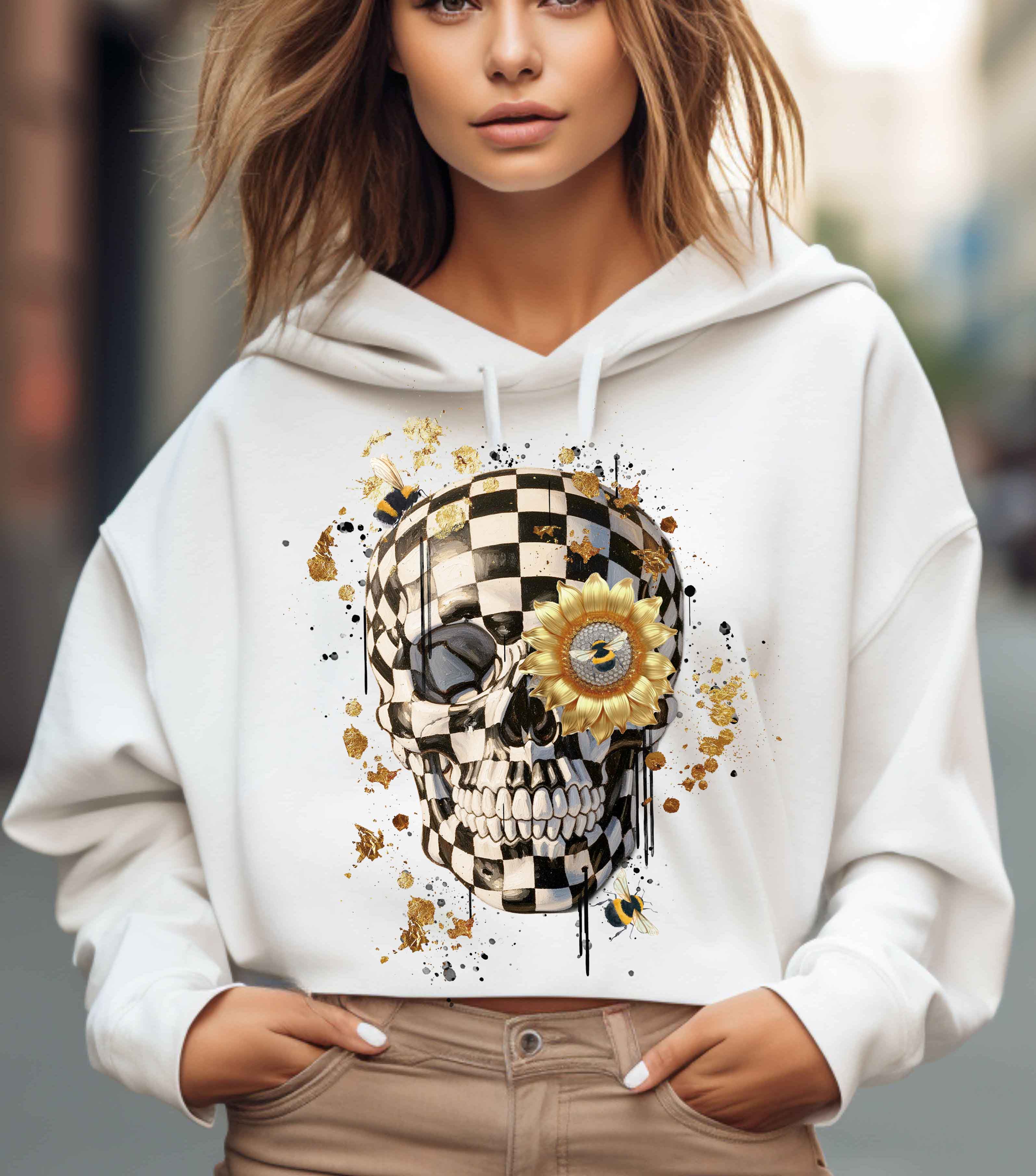 By Jodi LLC - Wholesale Screen Printed T-Shirt - Women's - Checkered Skull T-shirt, tank, sweatshirt, long sleeve, crop1