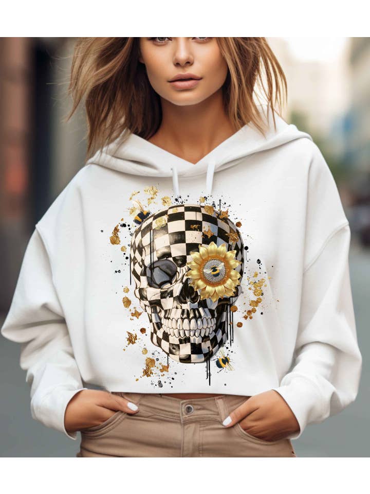 By Jodi LLC - Wholesale Screen Printed T-Shirt - Women's - Checkered Skull T-shirt, tank, sweatshirt, long sleeve, crop1