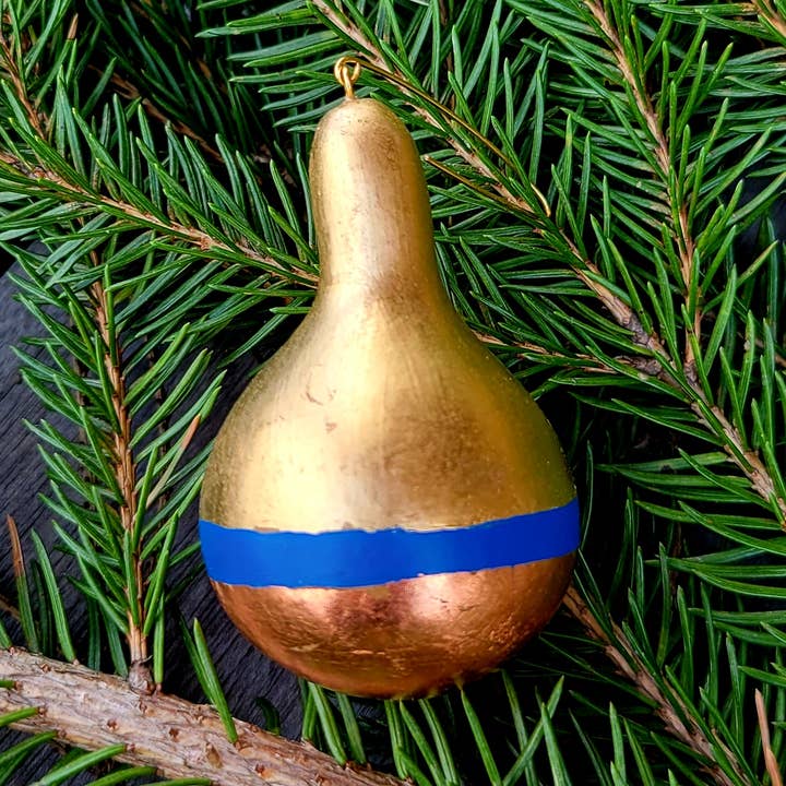Gold, Copper, and Blue Mini Gourd Ornament for wholesale by Full Circle CraftWorks