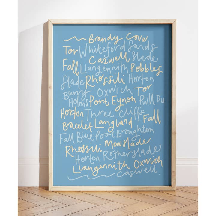 Gower Beaches Doodle Print for wholesale by Travel Prints Wales