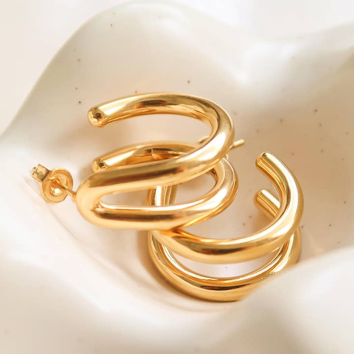 Yellow Lucille 18K Gold Non-Tarnish Double C Hoop Earring for wholesale on Faire2