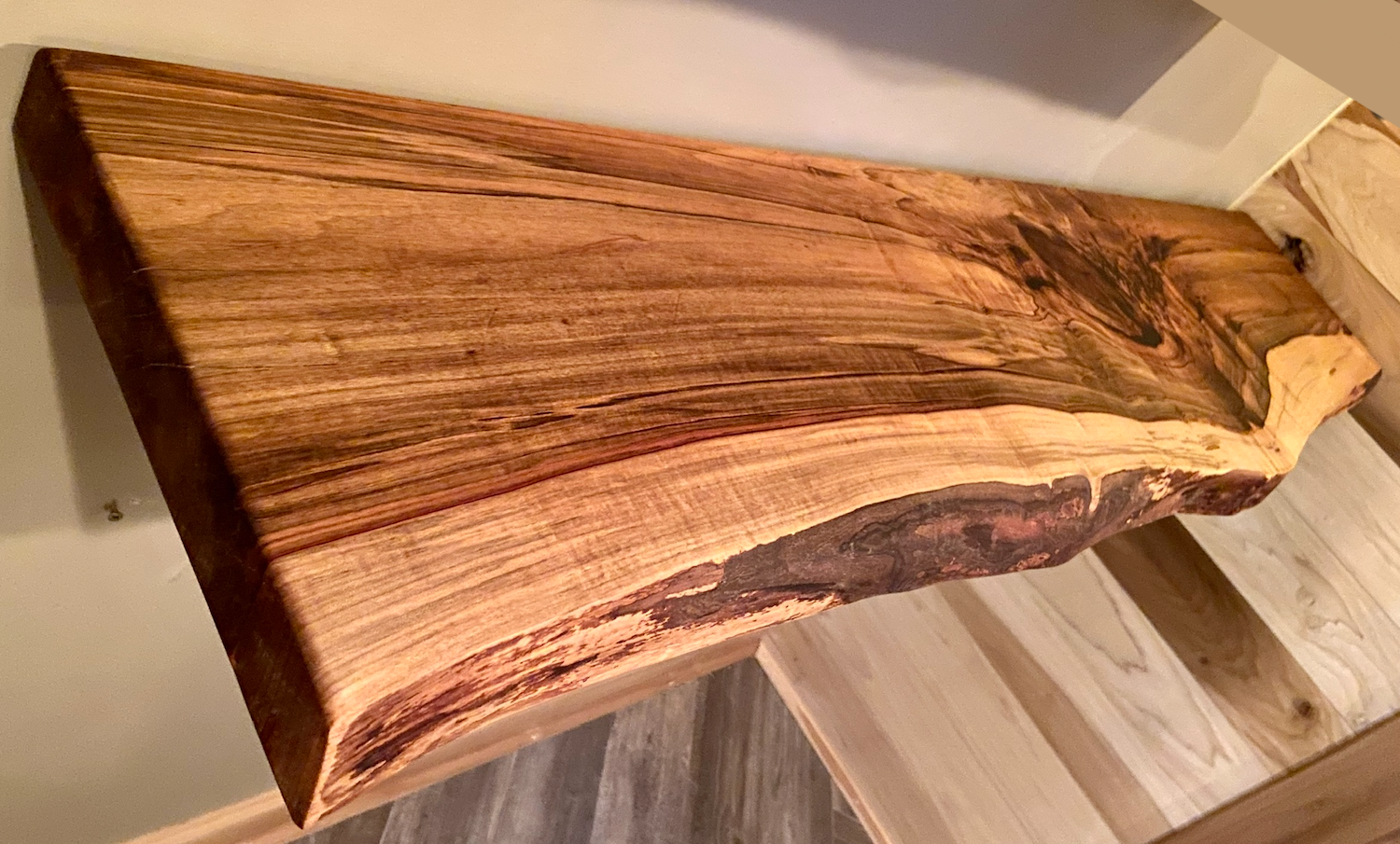 Steel Oak - Wholesale Wall Mounted Shelf - Live Edge Spalted Maple, Ambrosia Maple Wood Floating Shelf9