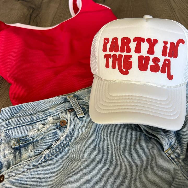 Party in the USA 4th of July Trucker Hat for wholesale by Malibu and Mint