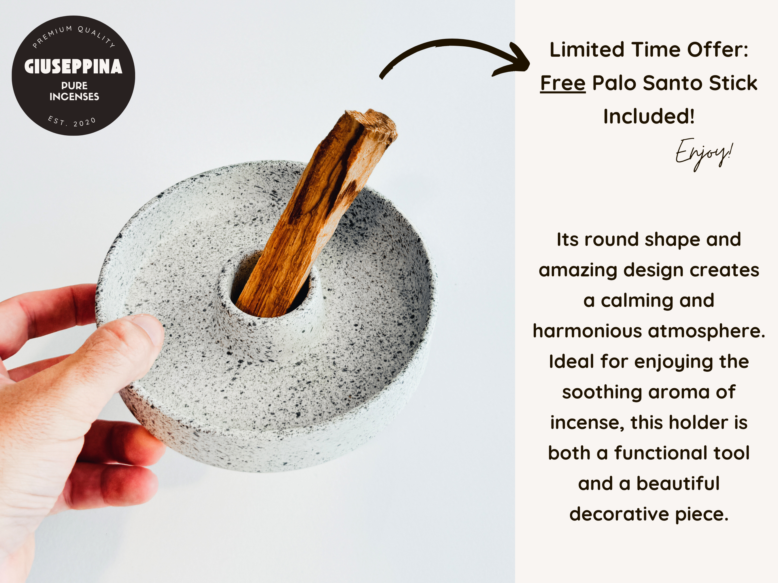 Giuseppina Shop - Wholesale Incense Holder - Ceramic Incense Holder - Black and White Speckled Color4