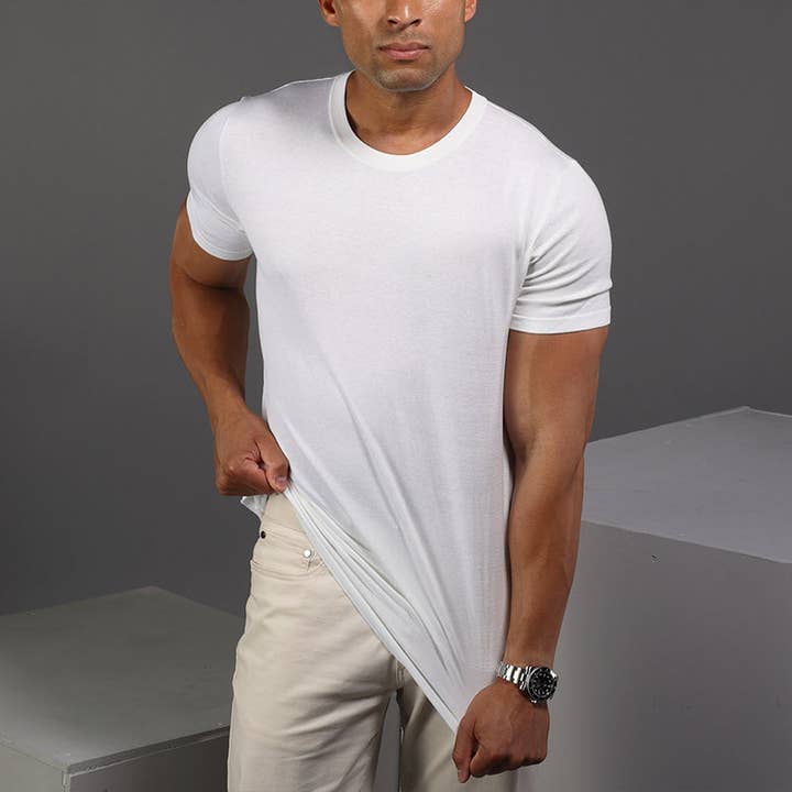 Lucca Luxury Touch Cotton and Silk T-Shirt White for wholesale by Collars & Co.