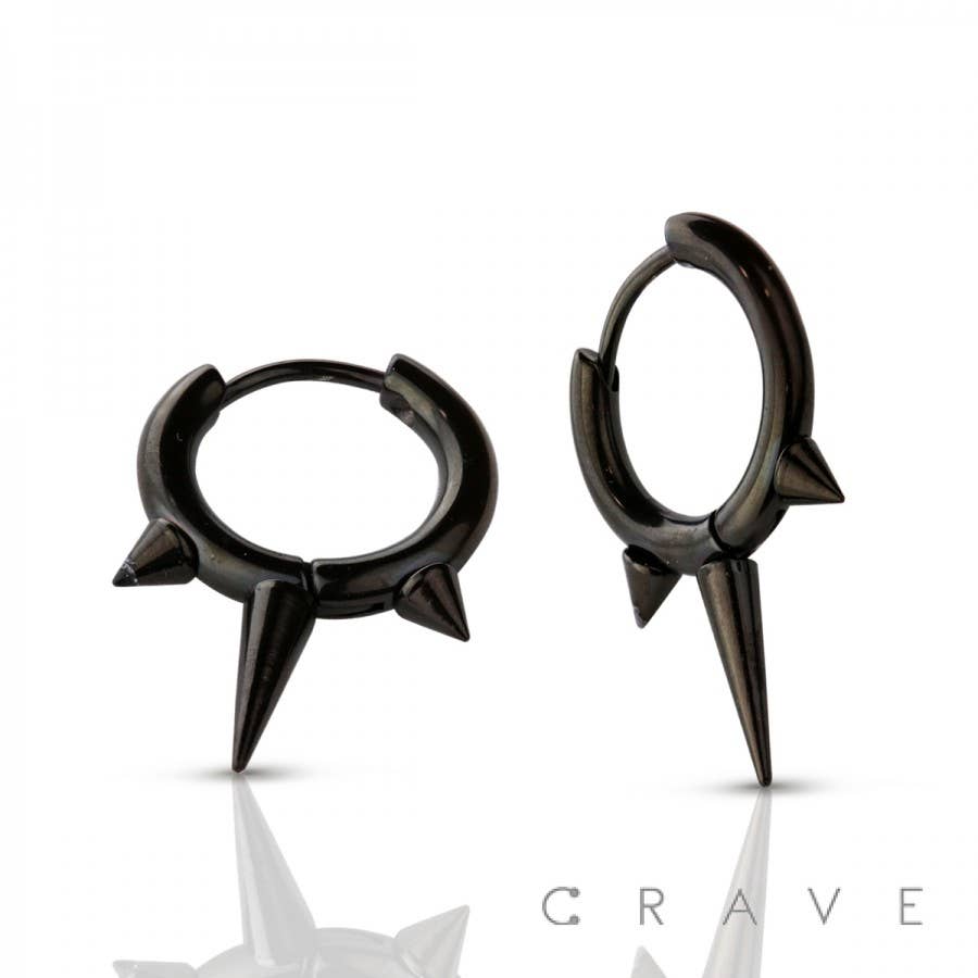 CRAVE - Wholesale Huggie Earrings - PAIR OF STAINLESS STEEL HUGGIE/HOOP EARRINGS WITH SPIKES0