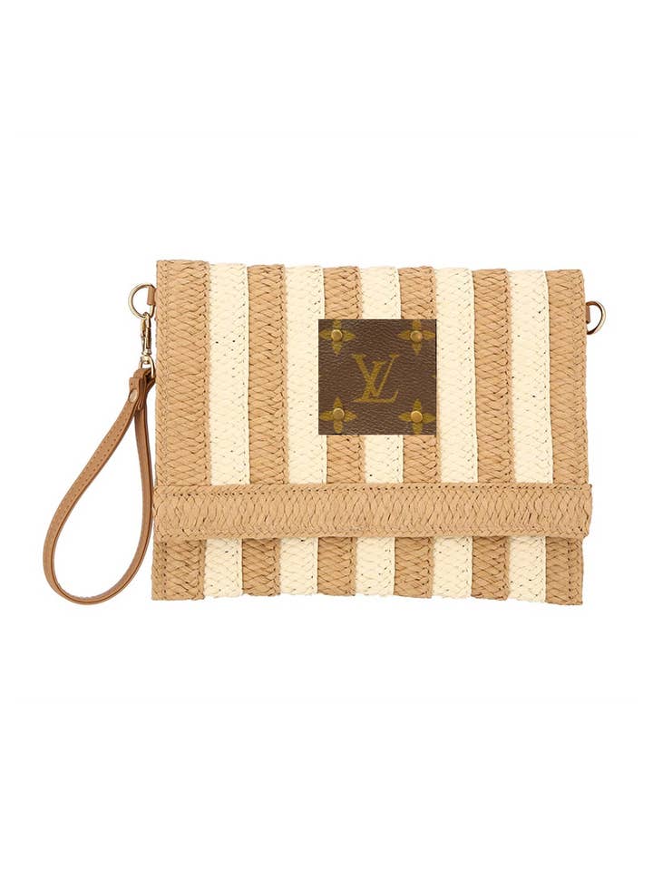Upcycled Striped Straw Clutch Wristlet Crossbody for wholesale by Embellish Your Life