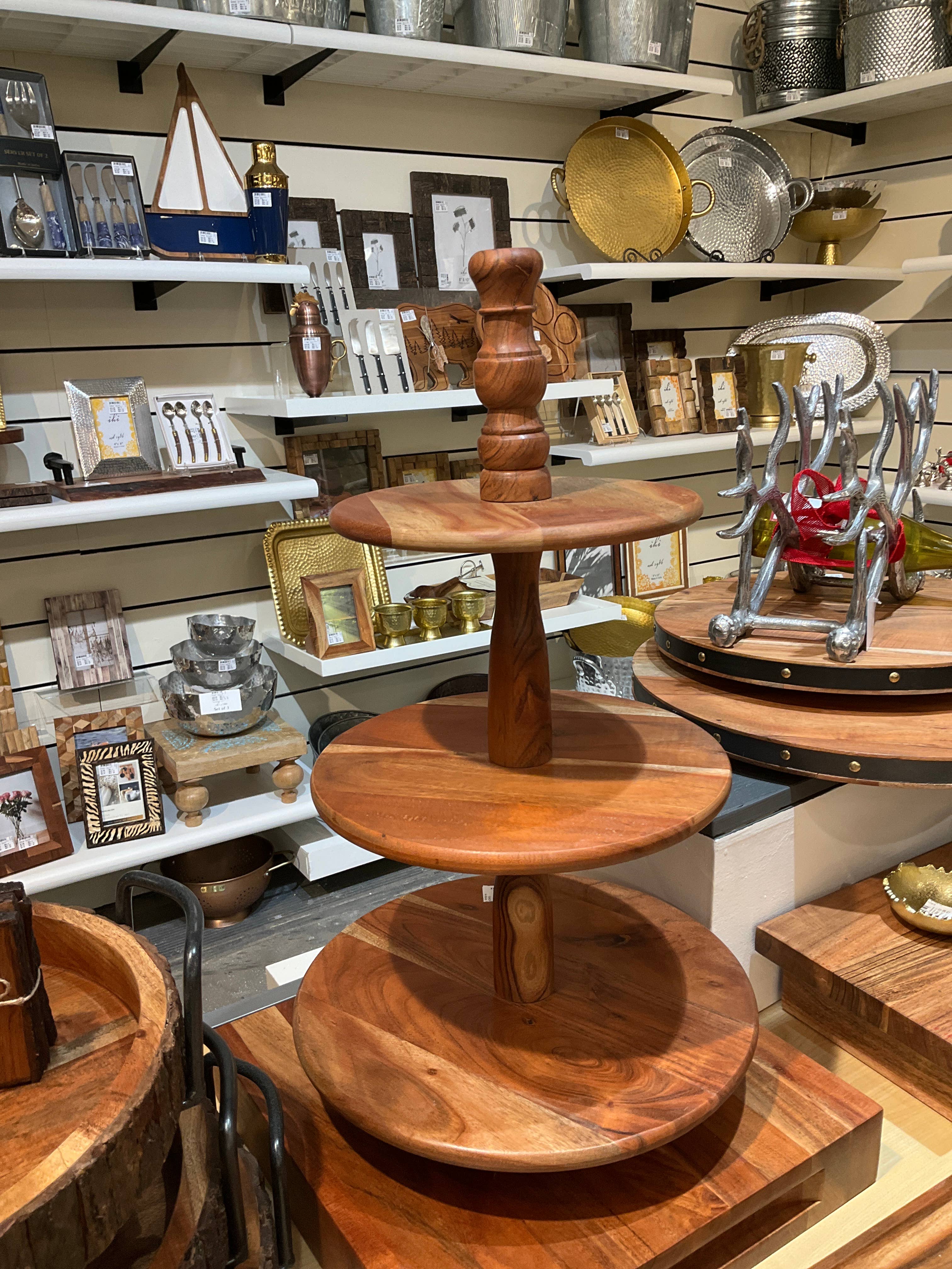 India Handicrafts Inc - Wholesale Cake Stand - Acacia Wood 3-Tier Stand1