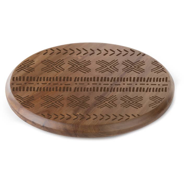 "Tribal" Acacia Wood Lazy Susan Turntable 14" Diameter for wholesale by Conimar Promotions