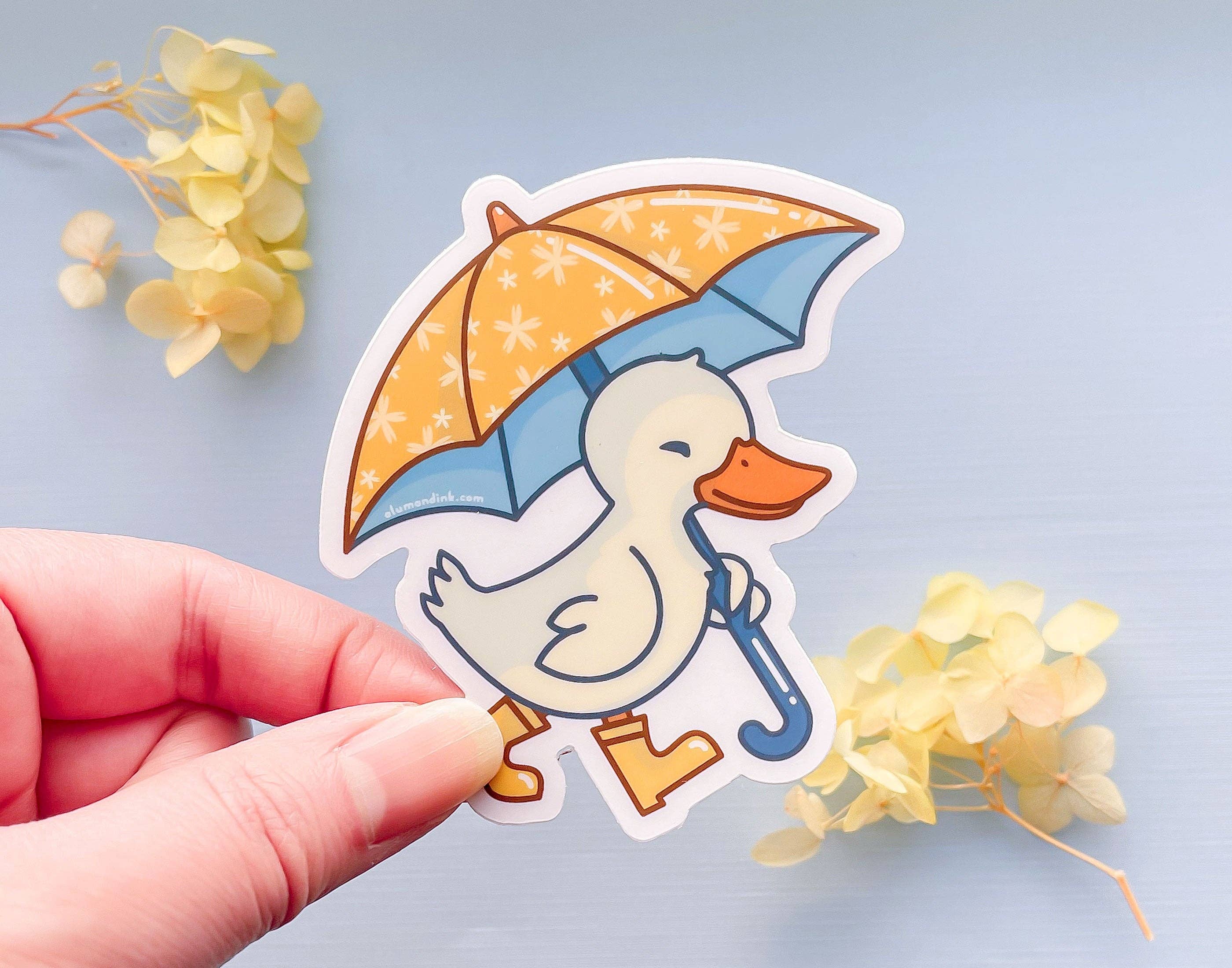 Alum and Ink - Wholesale Sticker - Duck with Rain Boots and Umbrella Clear Vinyl Sticker3