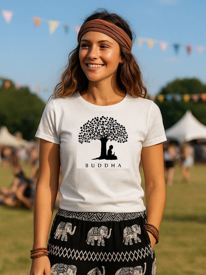 Bohotusk Kids Buddha Under A Tree Cotton T-Shirt 3 to 13 Years (7 Colours) for wholesale by Bohotusk