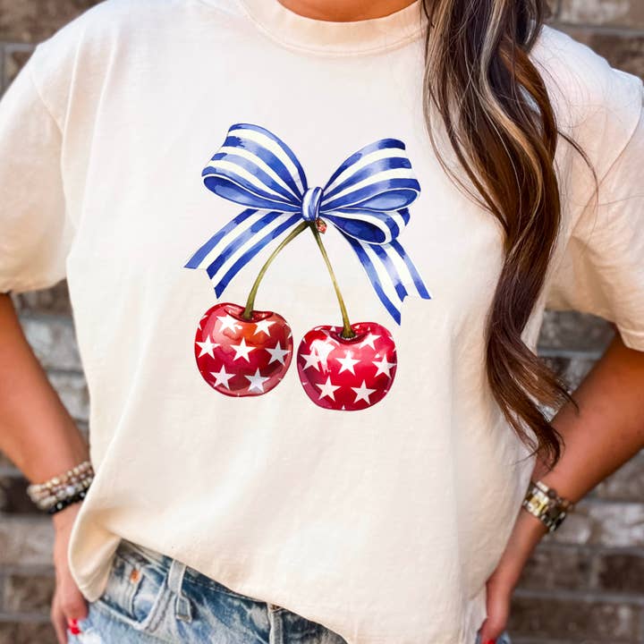 Shoppe SHC - Wholesale T-Shirt (Graphic) - Women's - Coquette Cherries  July 4th Graphic Shirt | Comfort Color