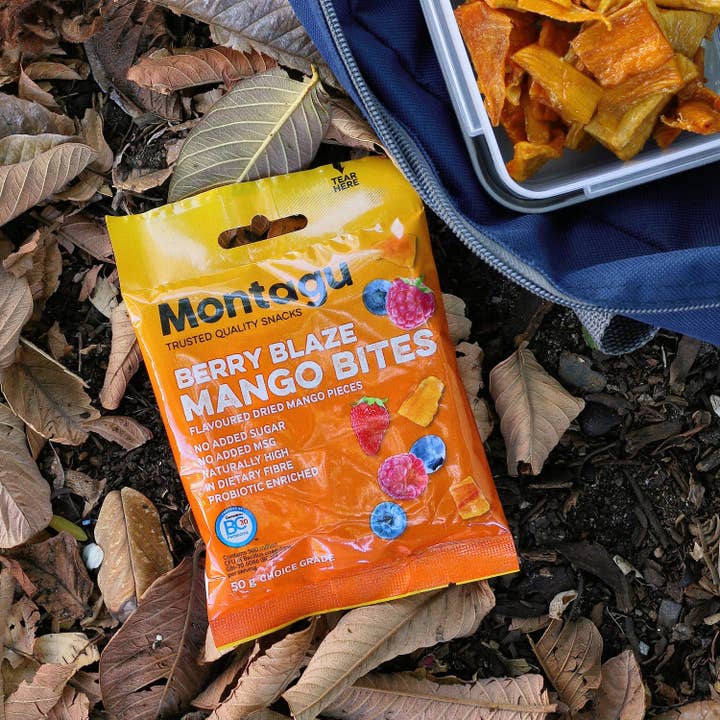 Mahdina – Großhandel Getrocknete/dehydrierte Früchte – Montagu: Mango Bites - Berry Blaze aromatisiert, (10 x 50 g)