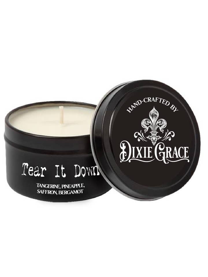 Tear It Down - 8 oz Candle Tin - Cotton Wick for wholesale by Dixie Grace
