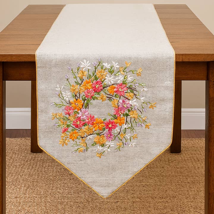 Handgemaakte Wildflower 13"x72" tafelloper voor wholesale door Fennco Styles