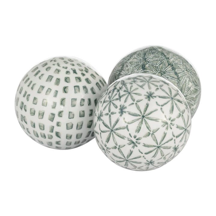 Sagebrook Home - Wholesale Decorative Tabletop Object - Ceramic Boxed Round Painted Orb Set of 3 - Green, 4 in.4