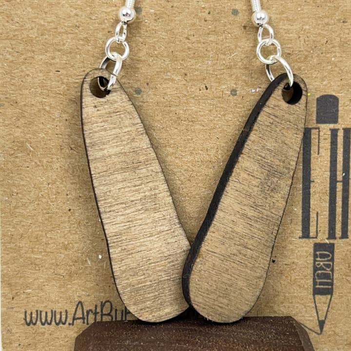 Art by Erica H & Rebel Stitchers - Wholesale Dangle Earrings - Small Whole Wheat Thick Teardrop Handmade Wooden Earrings1
