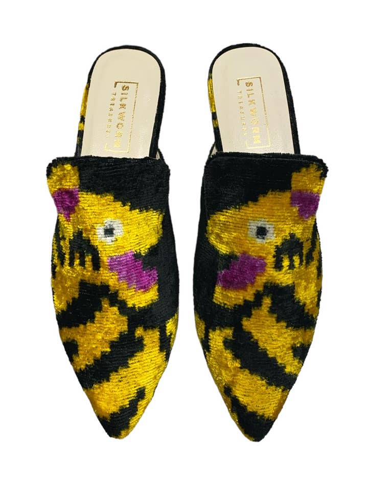 Silk Velvet Ikat Point Toe Slide for wholesale by AYCA DESIGN