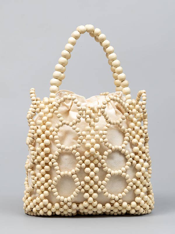 Handgemaakte tas van houten kralen, groot formaat voor wholesale door Dipped Shop