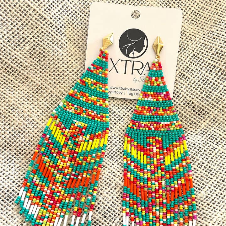 XTRA by Stacey - Wholesale Dangle Earrings - Extra Large Multicolor Summer Beadwork Earrings0