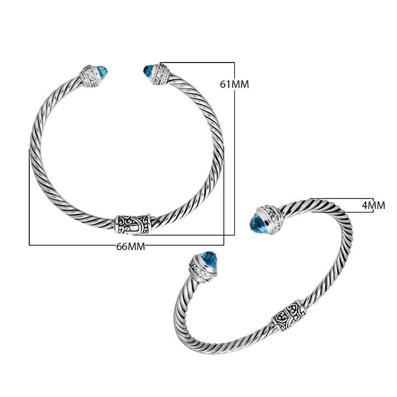 Bali Designs - Vente Bracelet manchette - AB-1057-BT Bracelet en argent sterling avec topaze bleue, quartz et zircon cubique – Bijoux artisanaux de Bali1