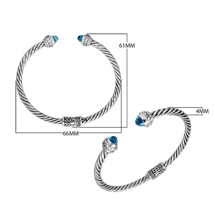 Bali Designs - Vente Bracelet manchette - AB-1057-BT Bracelet en argent sterling avec topaze bleue, quartz et zircon cubique – Bijoux artisanaux de Bali1