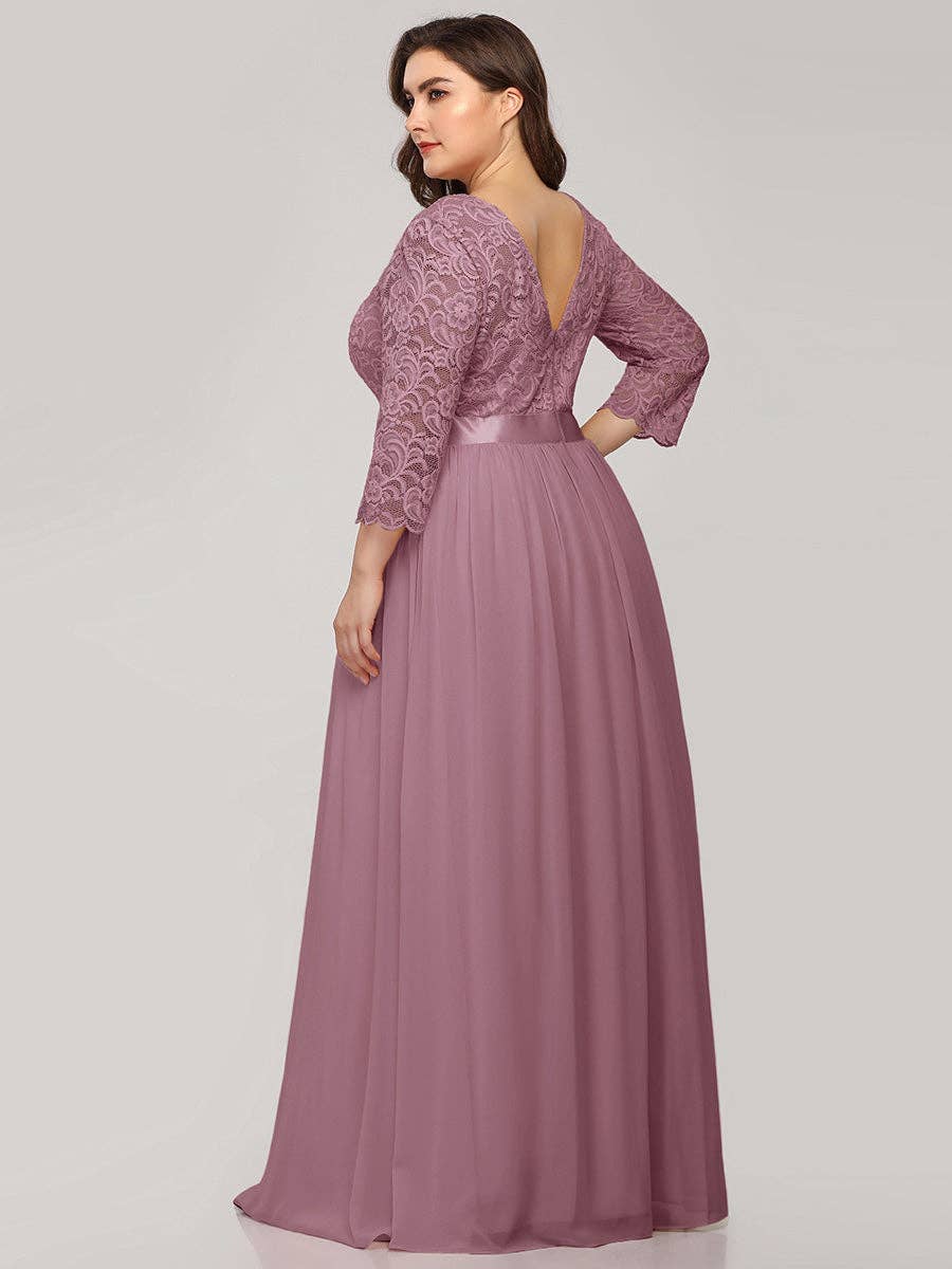 Ever-Pretty - Vente Robe de soirée – femme - Robe de demoiselle d'honneur en dentelle grande taille avec manches longues en dentelle9