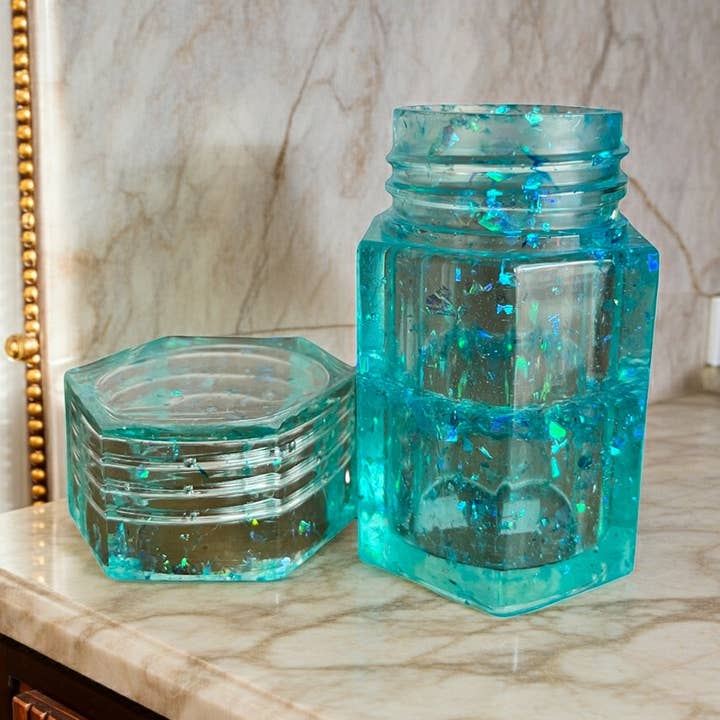 Handmade Glitter Resin Storage Spice Jars for wholesale by Face It Home Decor