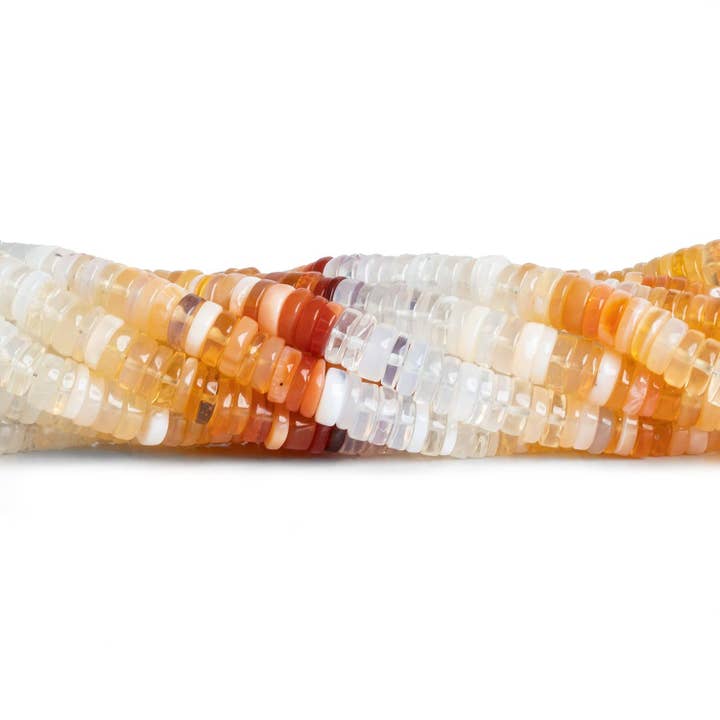 6.5mm Mexican Fire Opal Heishis 8 inch 110 beads for wholesale by The Bead Traders