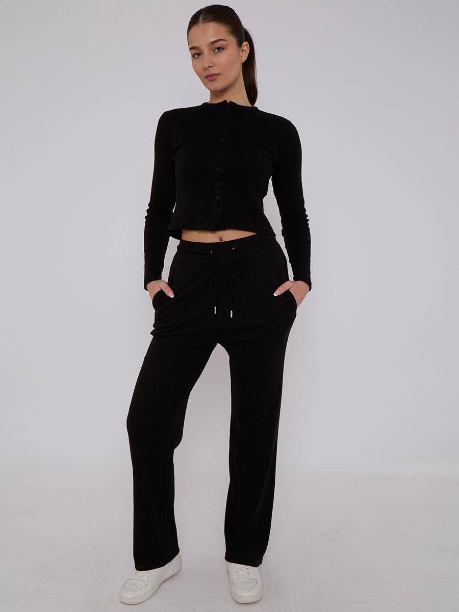 AX Labels - Wholesale Top & Pant Set (NOT Loungewear) - Women's - Ribbed Front Button Detail Top & Wide Leg Trouser Co-ord44