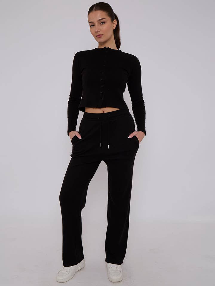 AX Labels - Wholesale Top & Pant Set (NOT Loungewear) - Women's - Ribbed Front Button Detail Top & Wide Leg Trouser Co-ord44