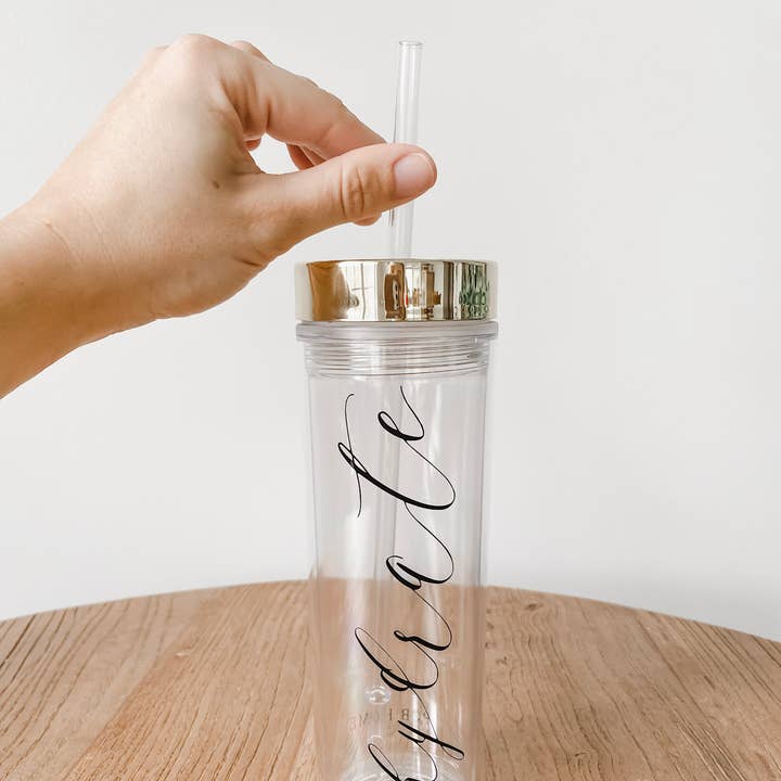 Clear Tumbler - #Hydrate for wholesale by DWELL Home Shoppe