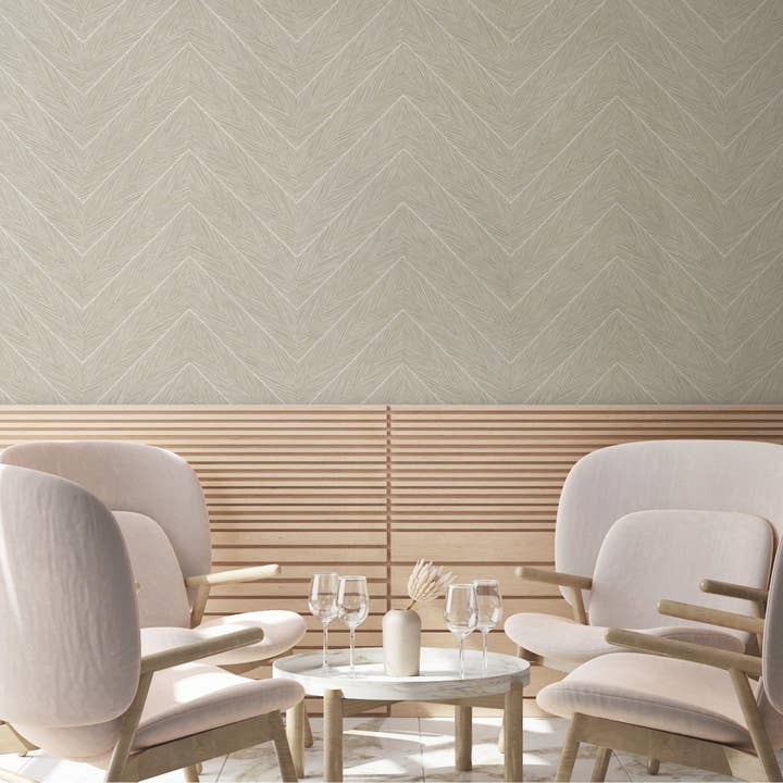 Walloro Luxury Embossed Wallpaper - Wholesale Wallpaper - Cream Shiny Chevron Wallpaper, Deep Embossed Luxury Shimmering Geometric Pattern Wall Paper