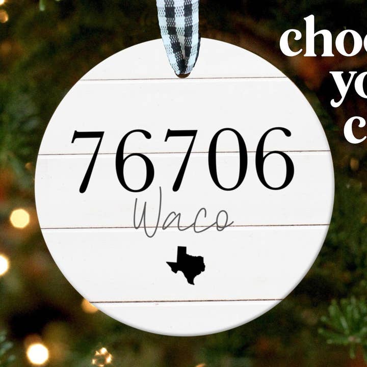 Farmhouse Zip Code Ornament for wholesale by Melody Press Co.