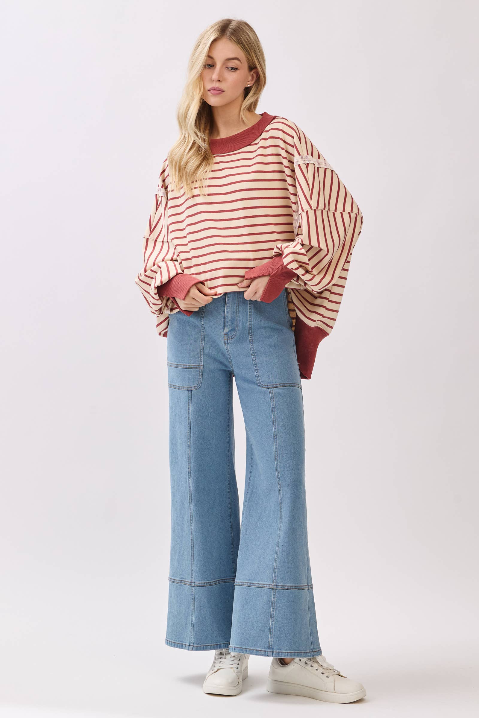 Sewn and Seen - Wholesale Sweatshirt - Women's - Striped Balloon Sleeve Terry Sweatshirt10