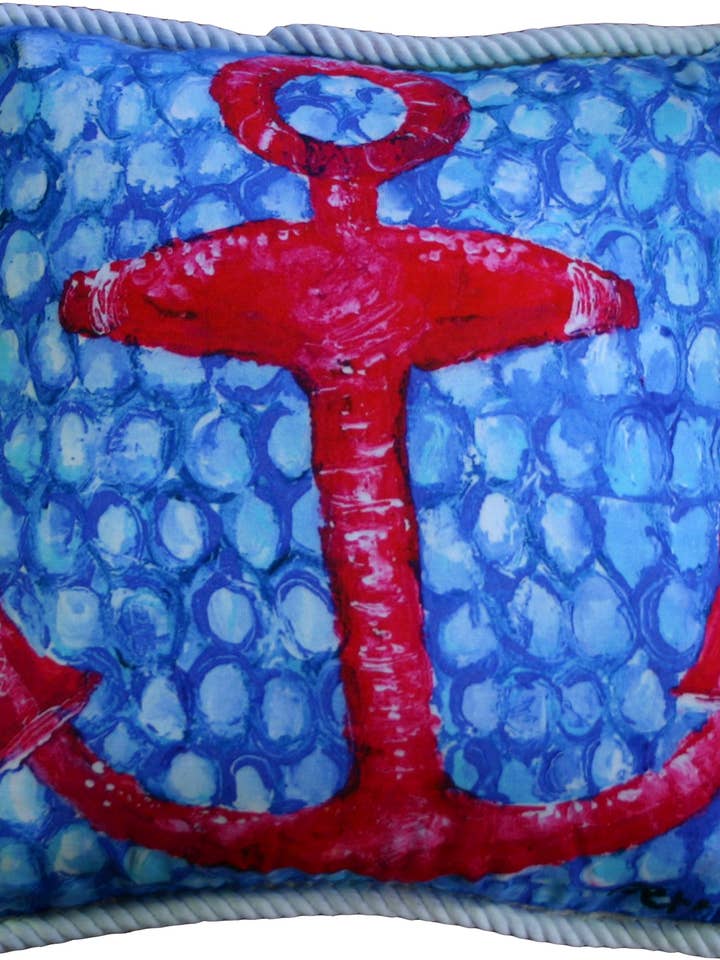 Red Anchor Pillow w/insert, 20 x 20", hidden zipper on back for wholesale by My Island LLC