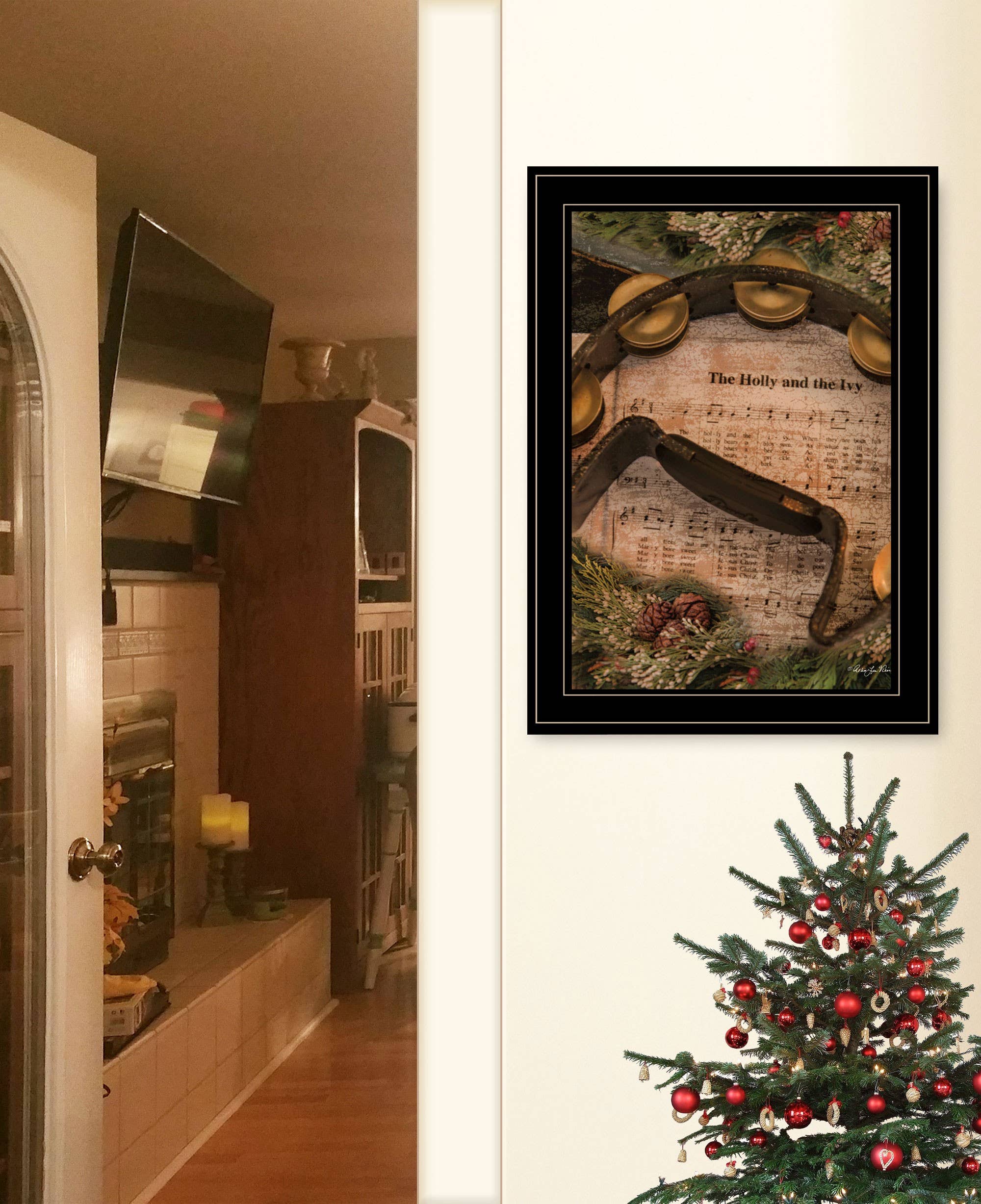 HomeRoots - Wholesale Christmas Wall Art - Holly and Ivy Sheet Music Black Framed Print Wall Art3