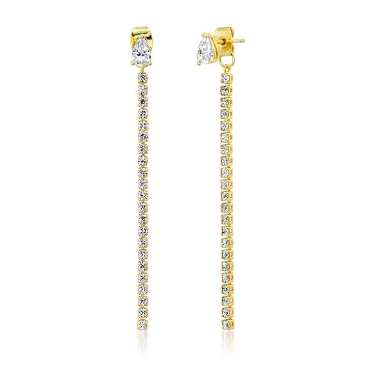 Pear Shaped CZ Stud With CZ Linear Drop for wholesale by Tai Jewelry