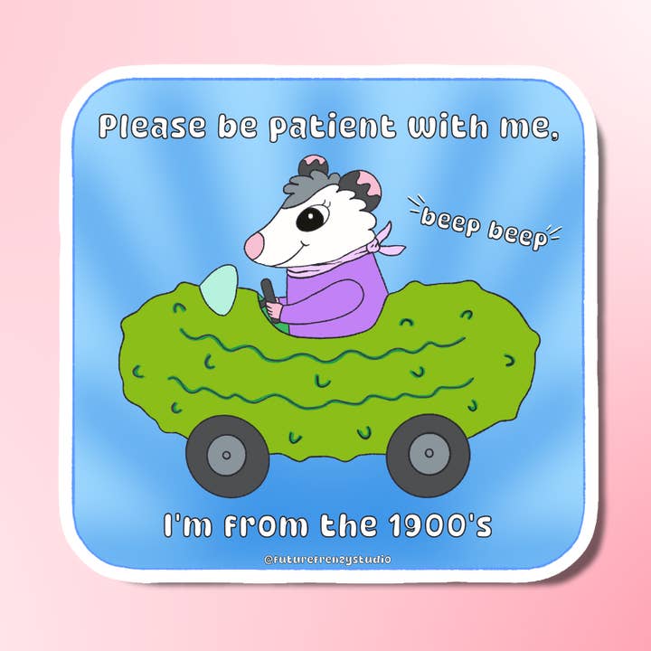 1900's opossum in a pickle car sticker for wholesale by Future Frenzy