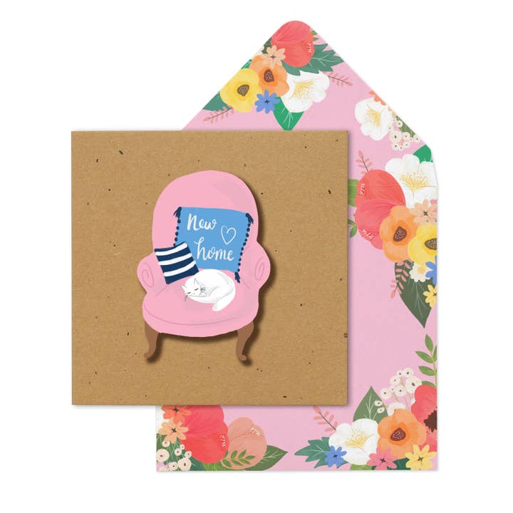 Cosy New Home Vintage Cat, Handmade Greeting Card for wholesale by Tache