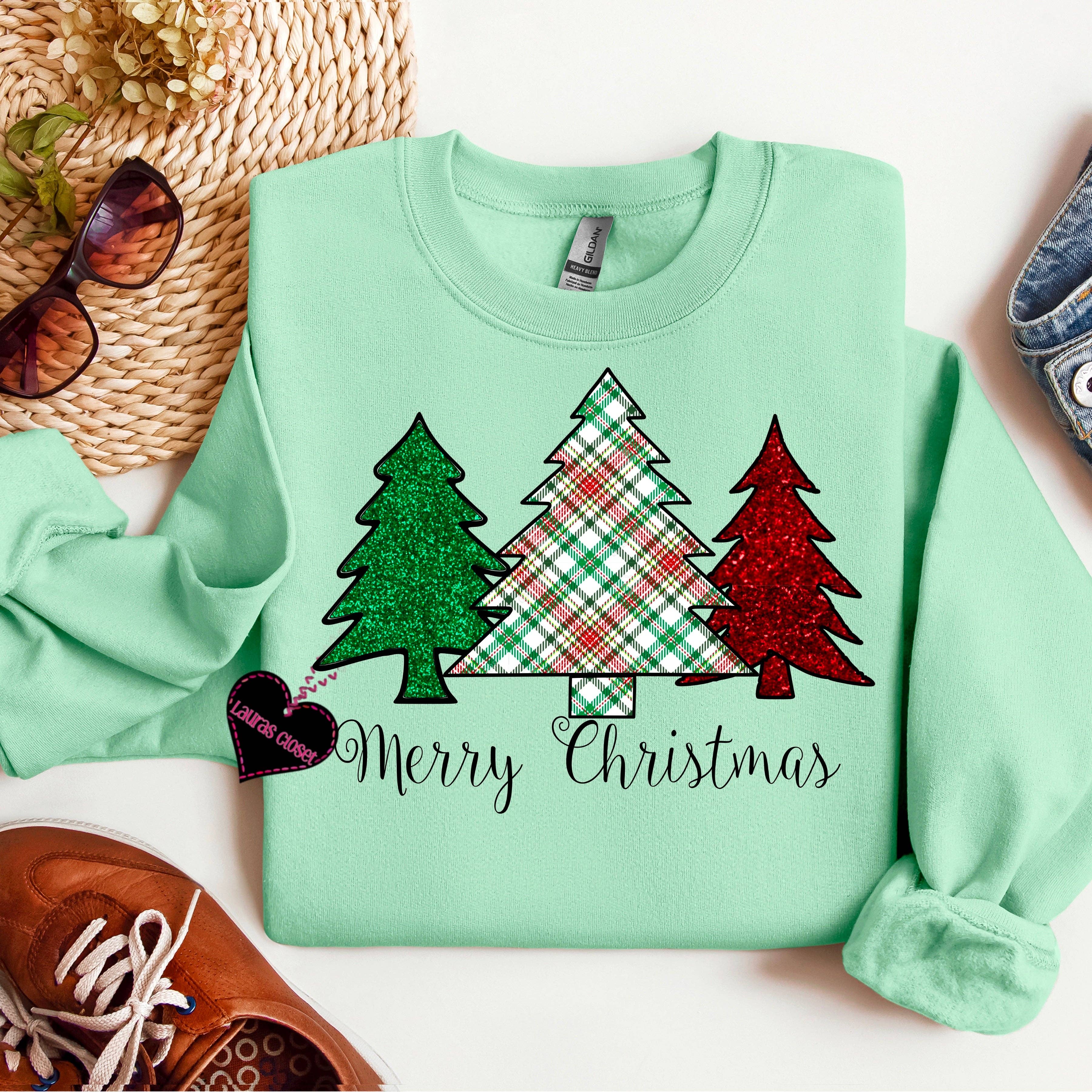 Lauras Closet – Engroshandel T-shirt med print - Dame – Plaid Glædelig Jul træer - Grafisk T-shirt2