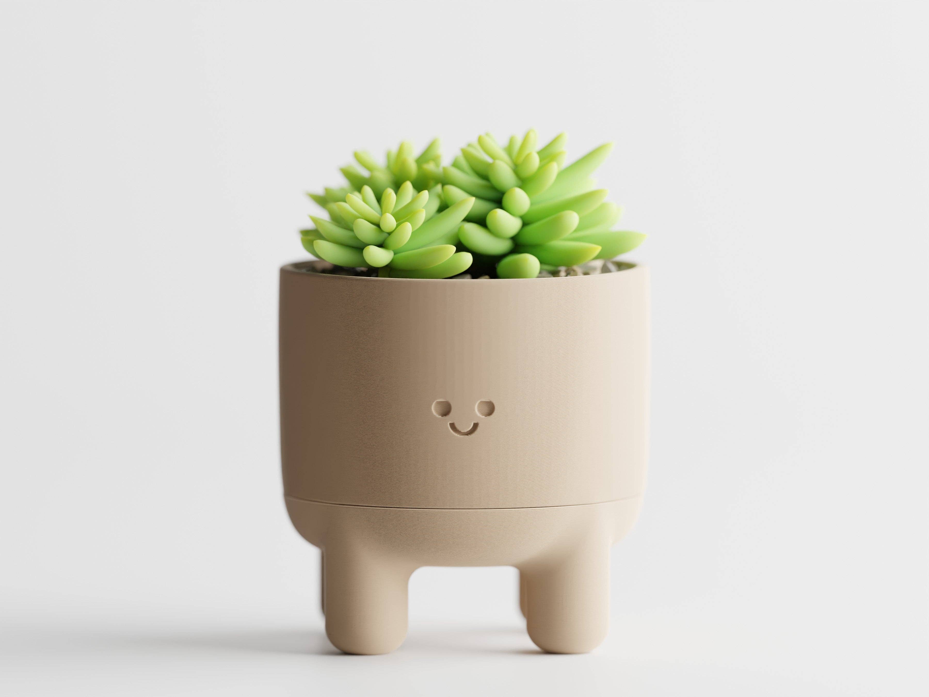 The Butler's Company - Wholesale Plant pot - Happy Smiley Face Planter with Drip Tray Solid Colors