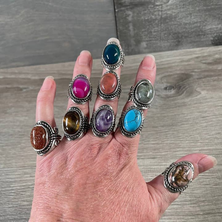 Keystone Crystals - Wholesale Cocktail/Statement Ring - Assorted Gemstone Rings in Pot Metal – Mixed Sizes21