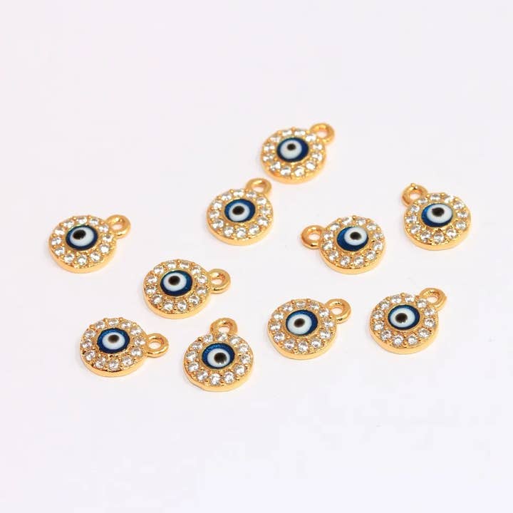 Pendentif Œil Maléfique en Or Brillant 24k avec Micro Pavé CZ, ZRCN277 pour la vente par QueenJewelryM