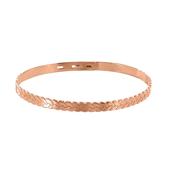 Rose gold-plated bangle with braided pattern for wholesale by Enomis