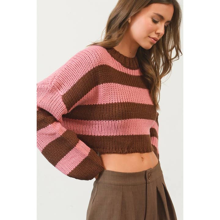 HYFVE - Wholesale Knit Sweater - Women's - HF24F770-Cropped Striped Sweater