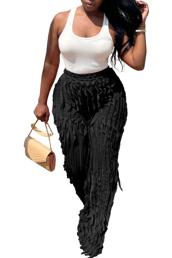 MB Fashion Wholesale - Wholesale Pants - Women's - MB FASHION High-Waisted Ruffle Wide-Leg Pants 1873LY0